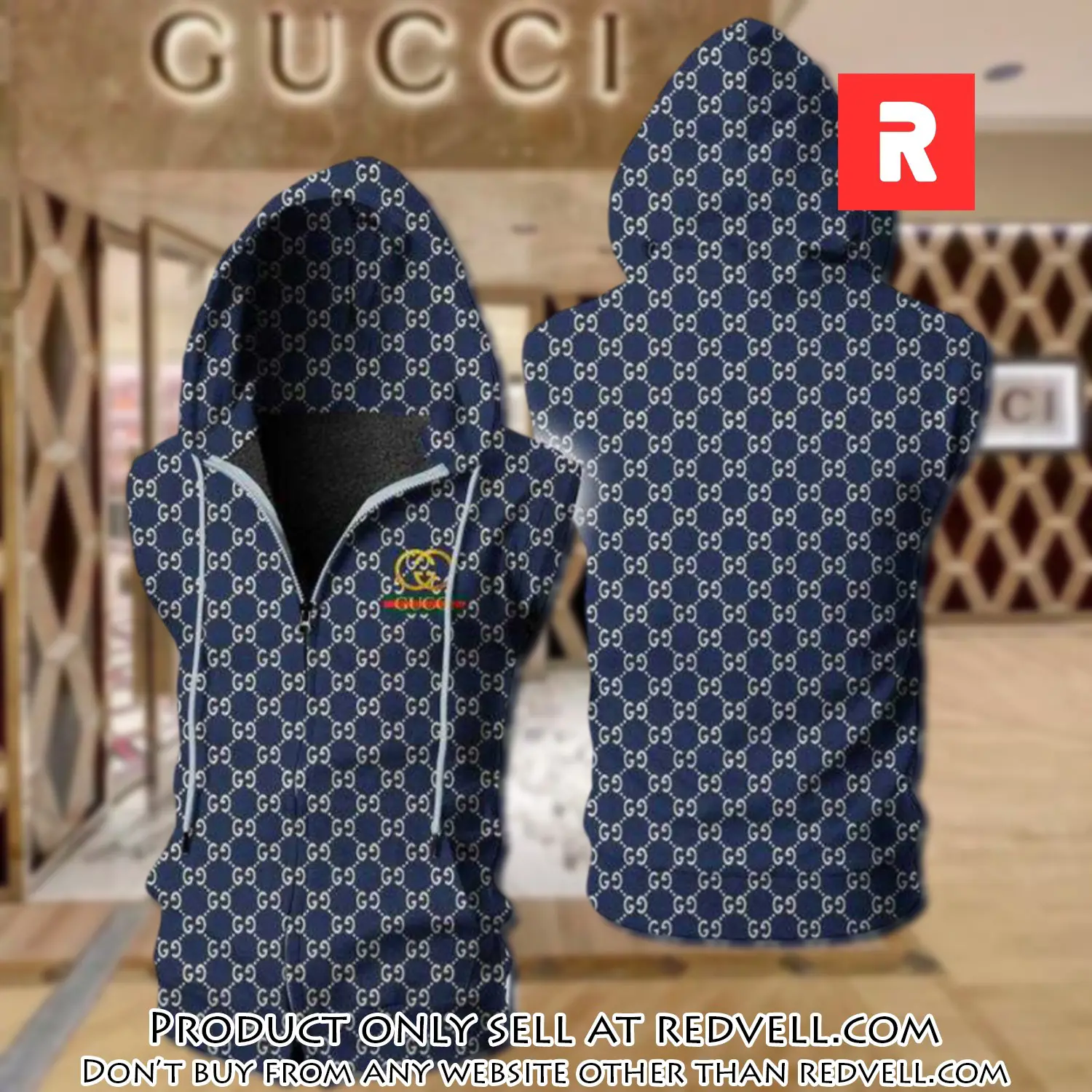 Gucci navy unisex sleeveless zip up hoodie luxury for men women szh005 rv4948505
